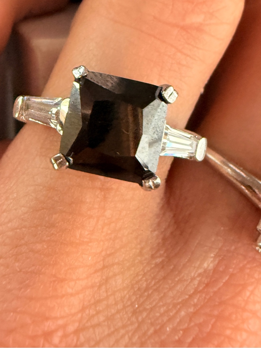 VINTAGE 1980s ART DECO STERLING SILVER HEMATITE RING SZ7